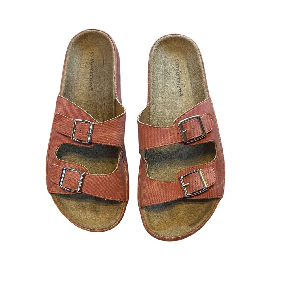 Comfort View Ladies size 10 Sandals Slides Pink With Buckles‎